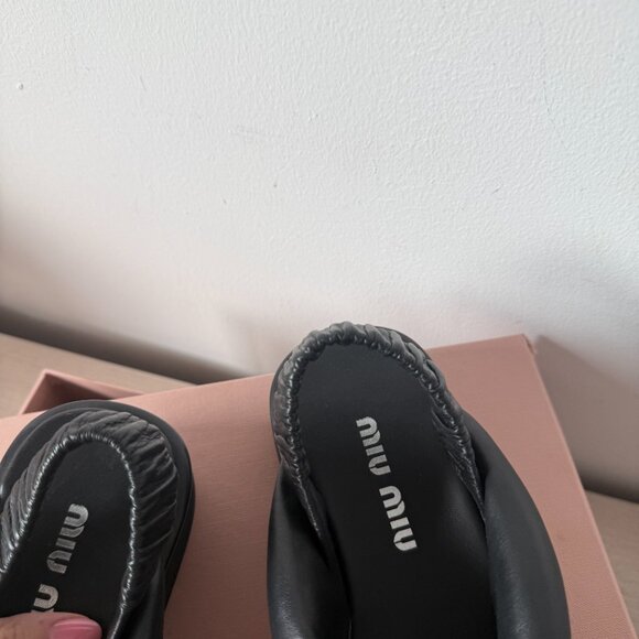 NWT Miu Miu Slingback Platform Sandals Black Padded Leather Knot Detail Sz 35 - Picture 7 of 10